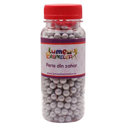 Perle din zahar argint, 7 mm, 130g - Lumea Basmelor